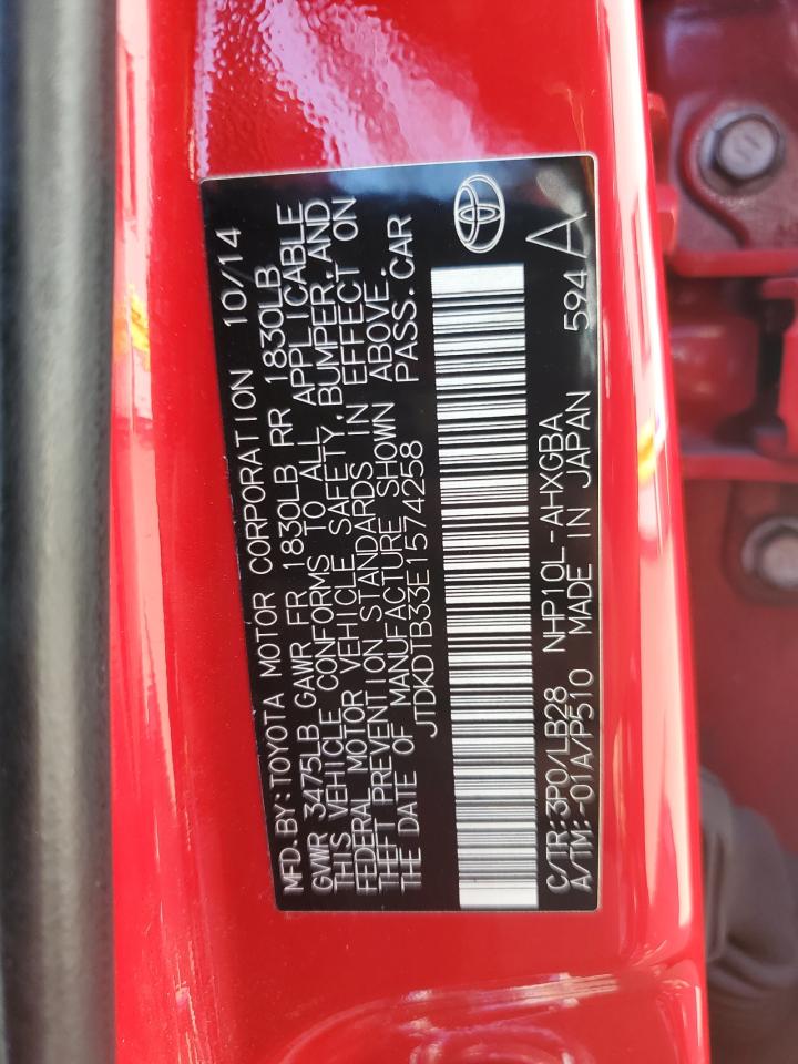 2014 Toyota Prius C VIN: JTDKDTB33E1574258 Lot: 67431095