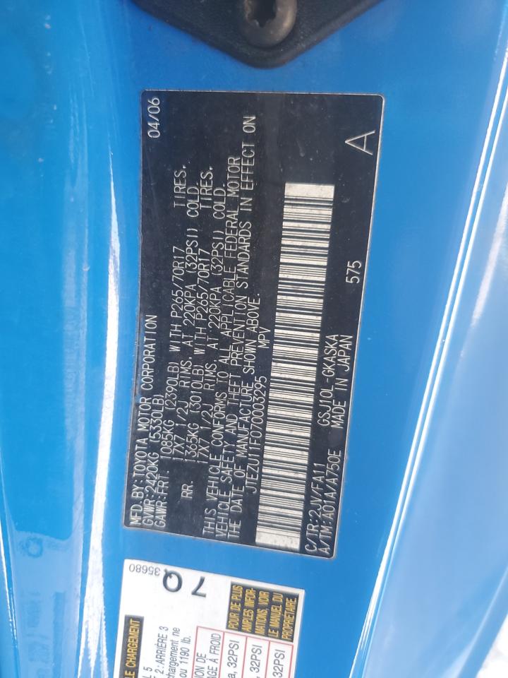 2007 Toyota Fj Cruiser VIN: JTEZU11F070003295 Lot: 70828265