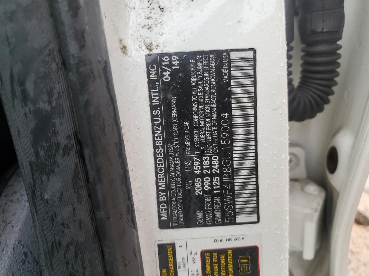 2016 Mercedes-Benz C 300 VIN: 55SWF4JB8GU159004 Lot: 67126235