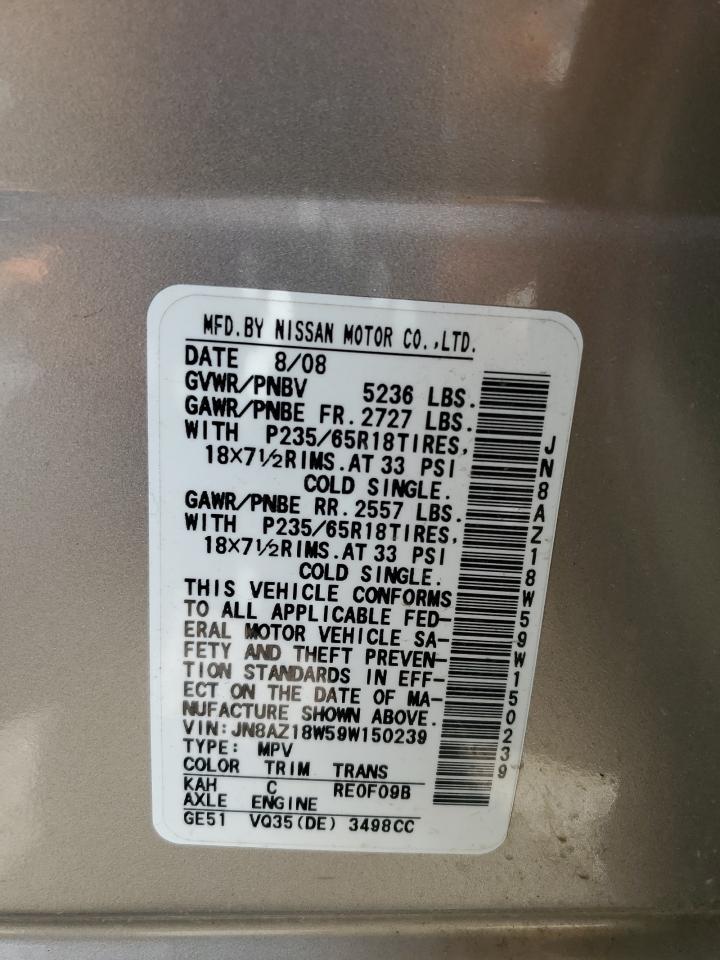2009 Nissan Murano Sl VIN: JN8AZ18W59W150239 Lot: 69417775