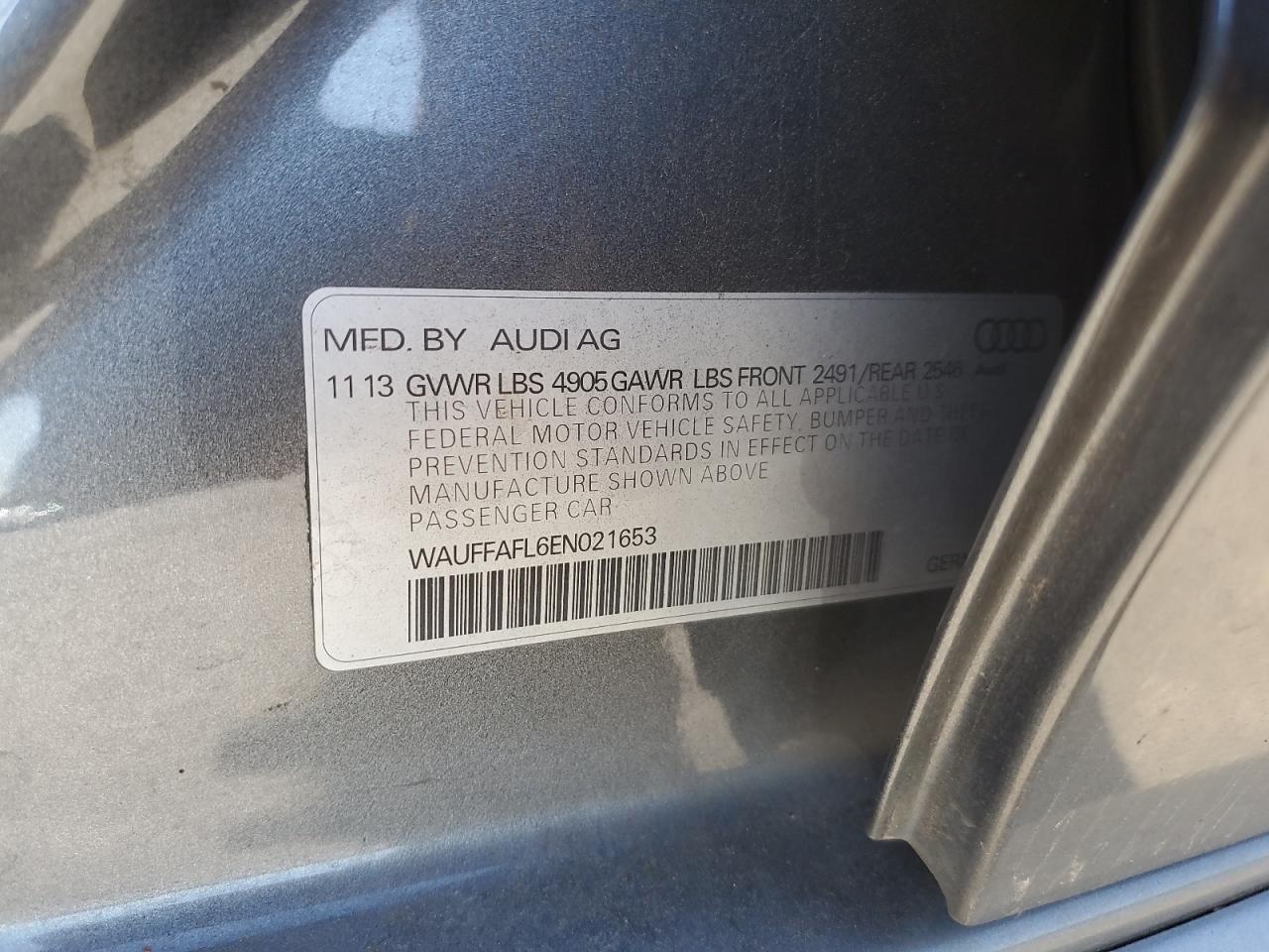 2014 Audi A4 Premium Plus VIN: WAUFFAFL6EN021653 Lot: 70015615