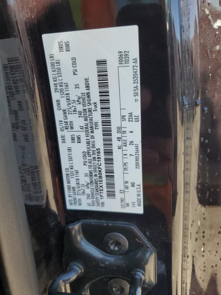 2019 Ford F150 Super Cab VIN: 1FTEX1EB0KFC18165 Lot: 70288675