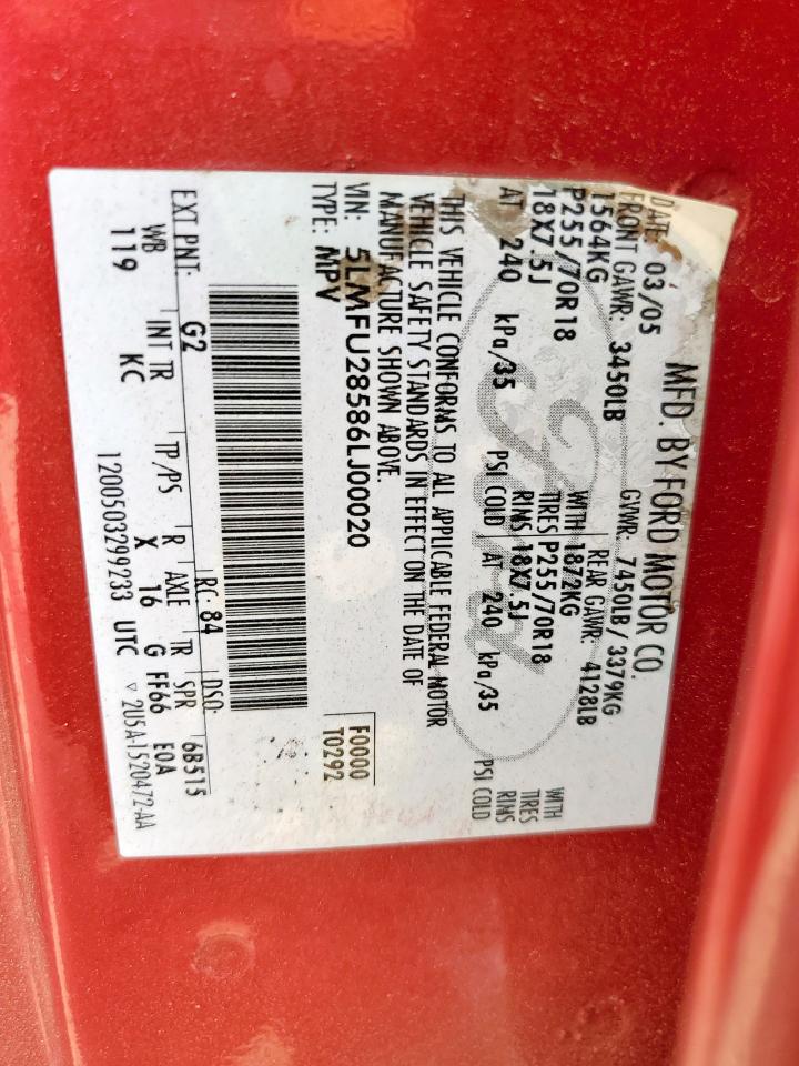 2006 Lincoln Navigator VIN: 5LMFU28586LJ00020 Lot: 70562505