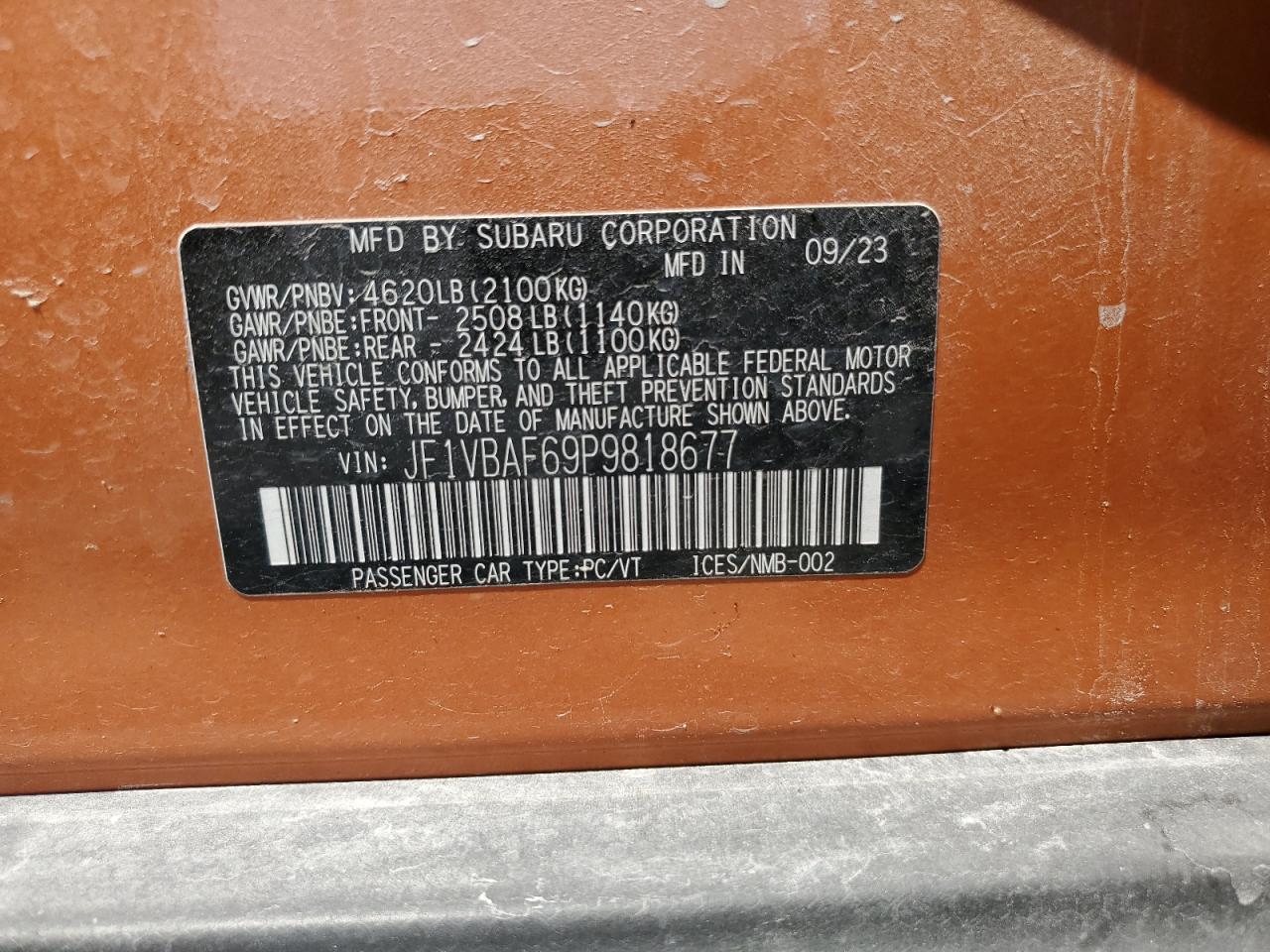 2023 Subaru Wrx Premium VIN: JF1VBAF69P9818677 Lot: 66597175