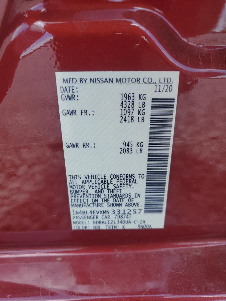 2021 Nissan Altima Sl VIN: 1N4BL4EVXMN331257 Lot: 70042045