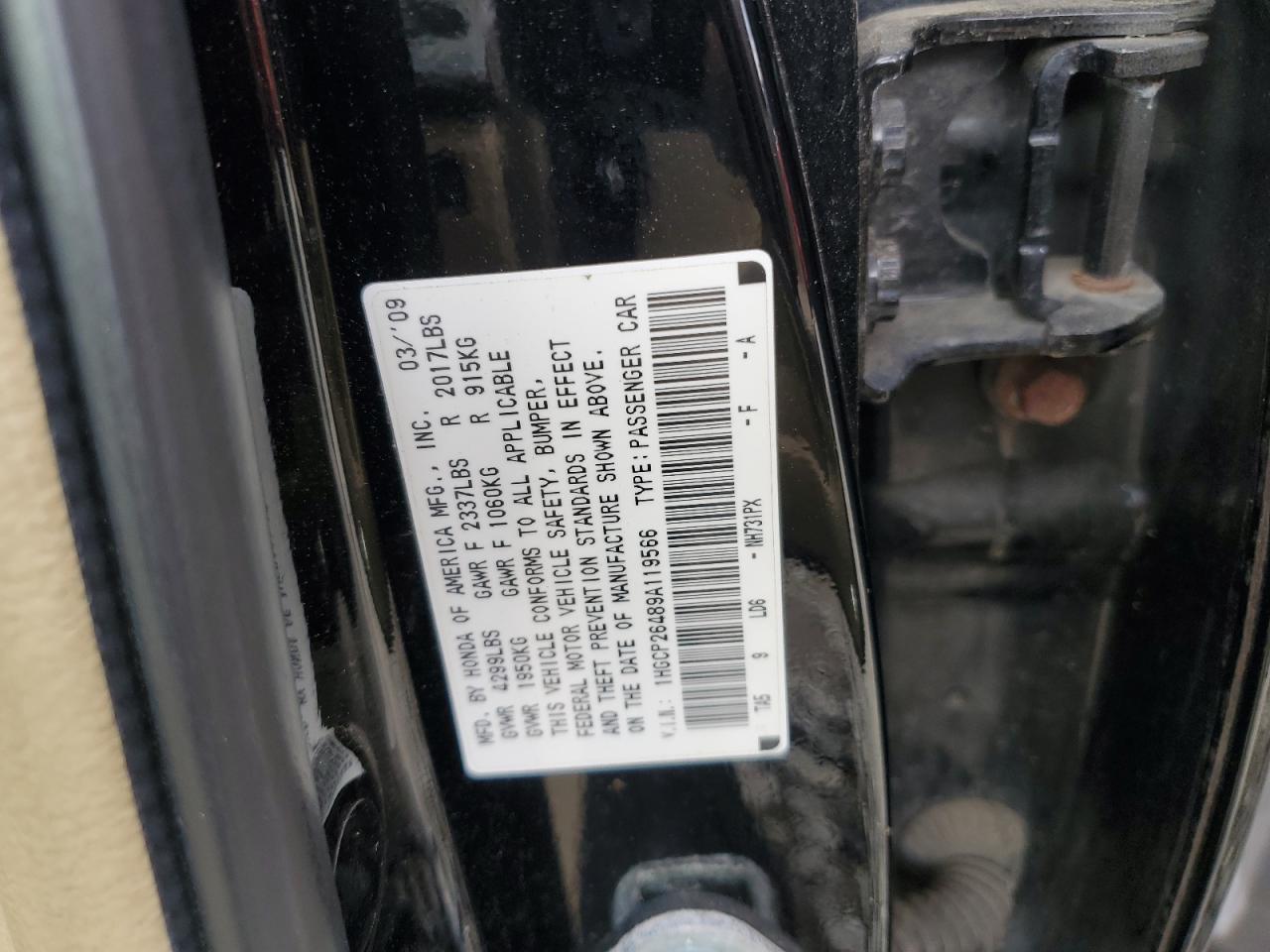 2009 Honda Accord Lxp VIN: 1HGCP26489A119566 Lot: 70274785