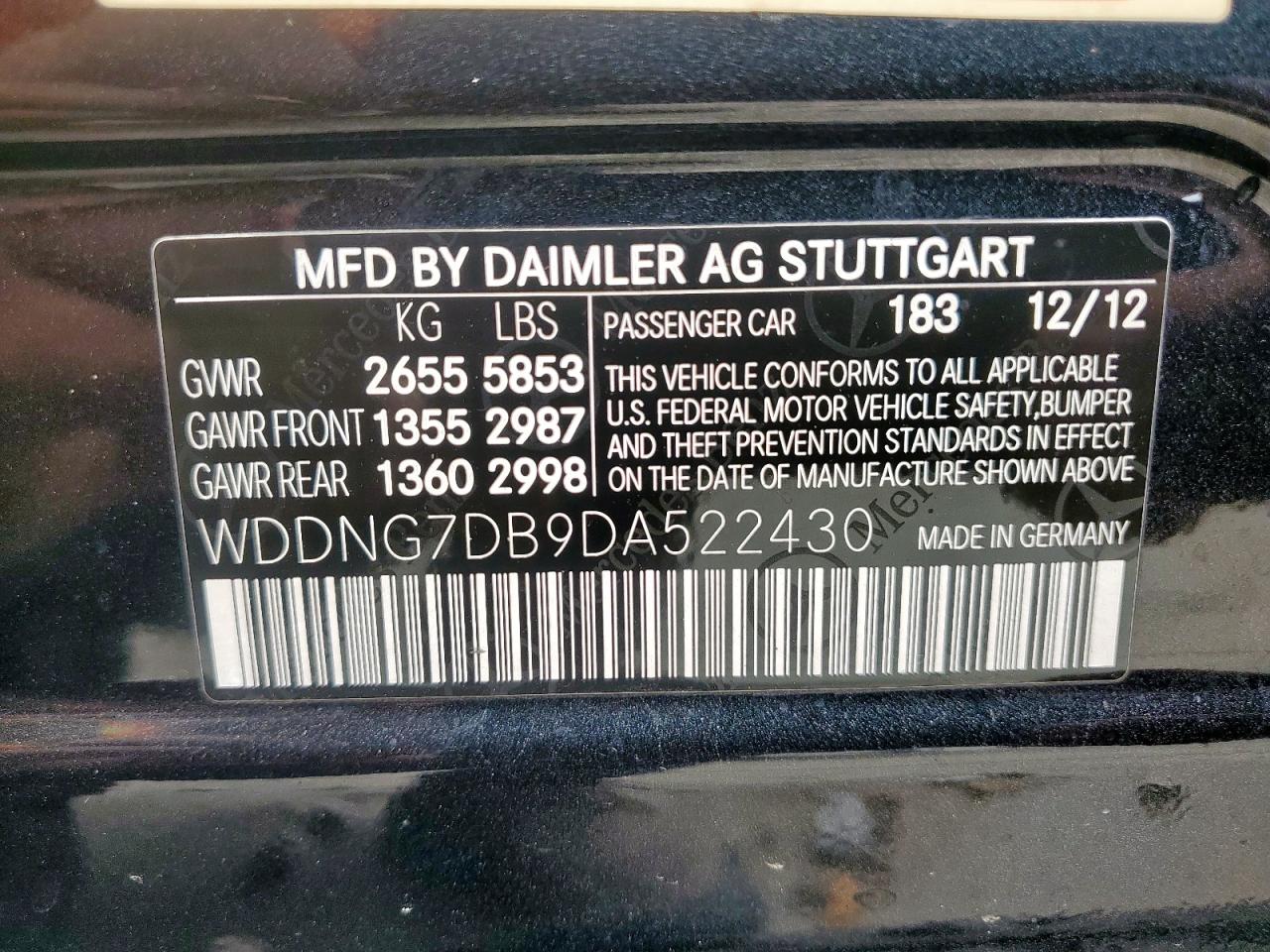 2013 Mercedes-Benz S 550 VIN: WDDNG7DB9DA522430 Lot: 70100675