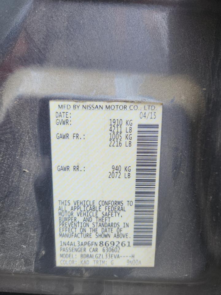 2015 Nissan Altima 2.5 VIN: 1N4AL3AP6FN869261 Lot: 68323805