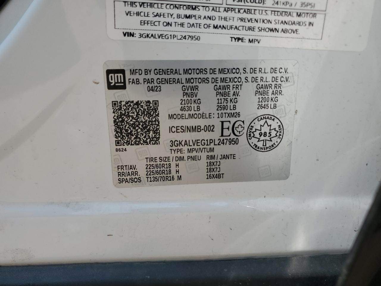 2023 GMC Terrain Slt VIN: 3GKALVEG1PL247950 Lot: 67167205