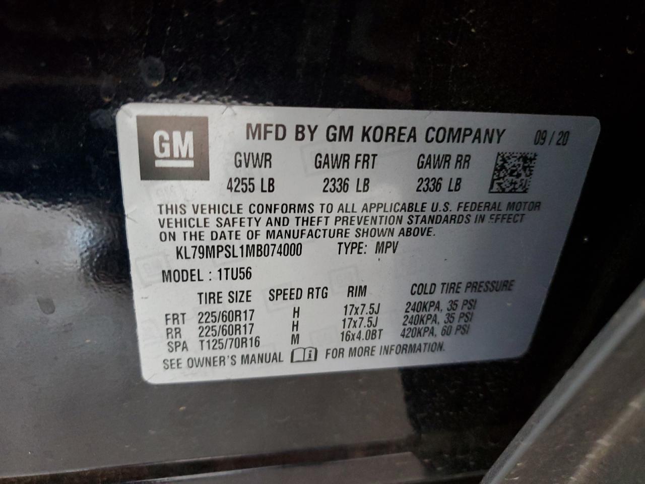 2021 Chevrolet Trailblazer Lt VIN: KL79MPSL1MB074000 Lot: 67734515