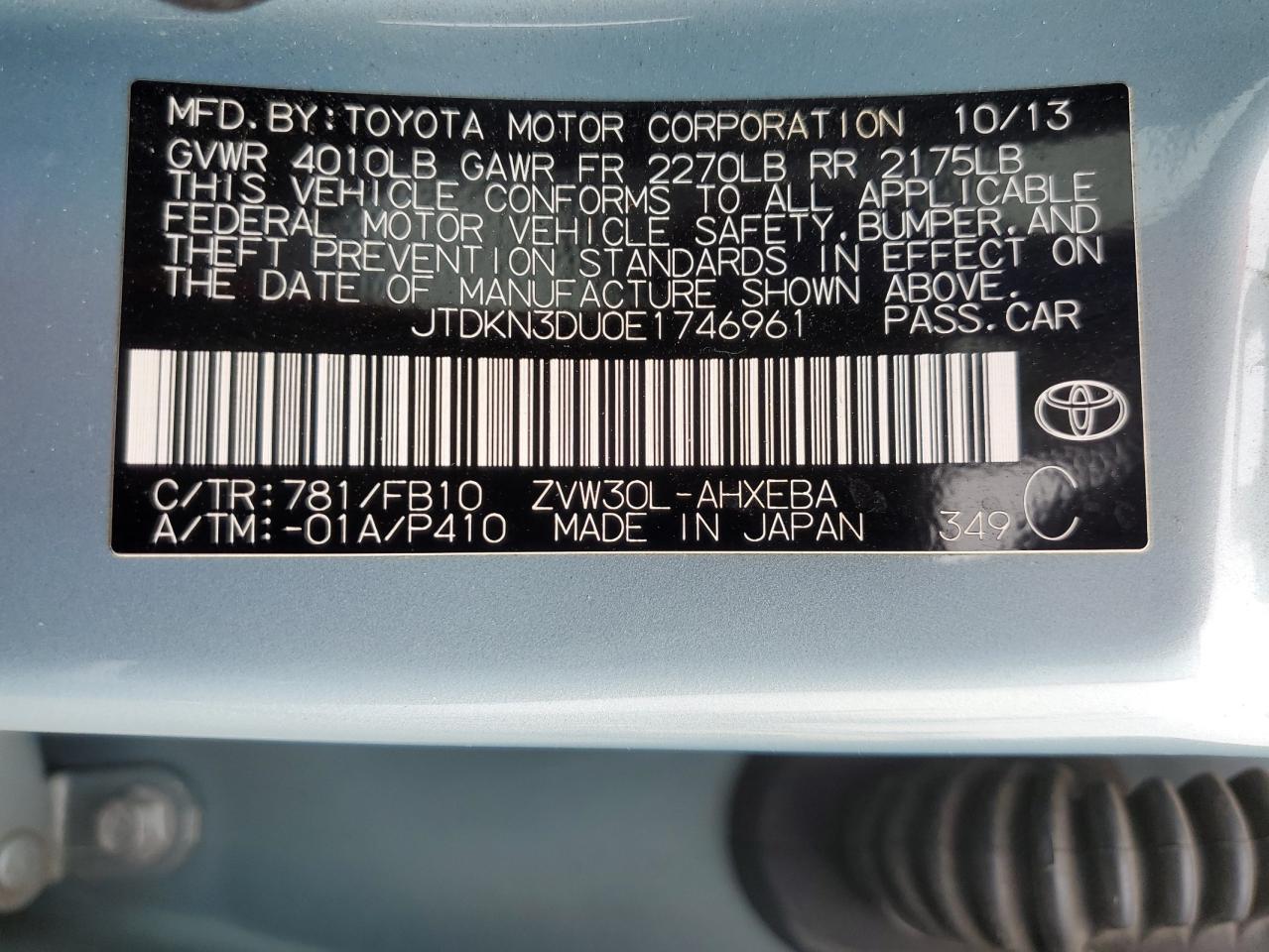 2014 Toyota Prius VIN: JTDKN3DU0E1746961 Lot: 70925445