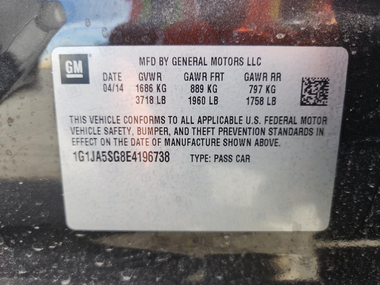 2014 Chevrolet Sonic Ls VIN: 1G1JA5SG8E4196738 Lot: 67576335