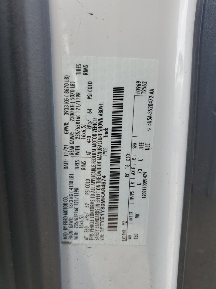 2021 Ford Transit T-150 VIN: 1FTYE1Y80MKA84674 Lot: 68851325