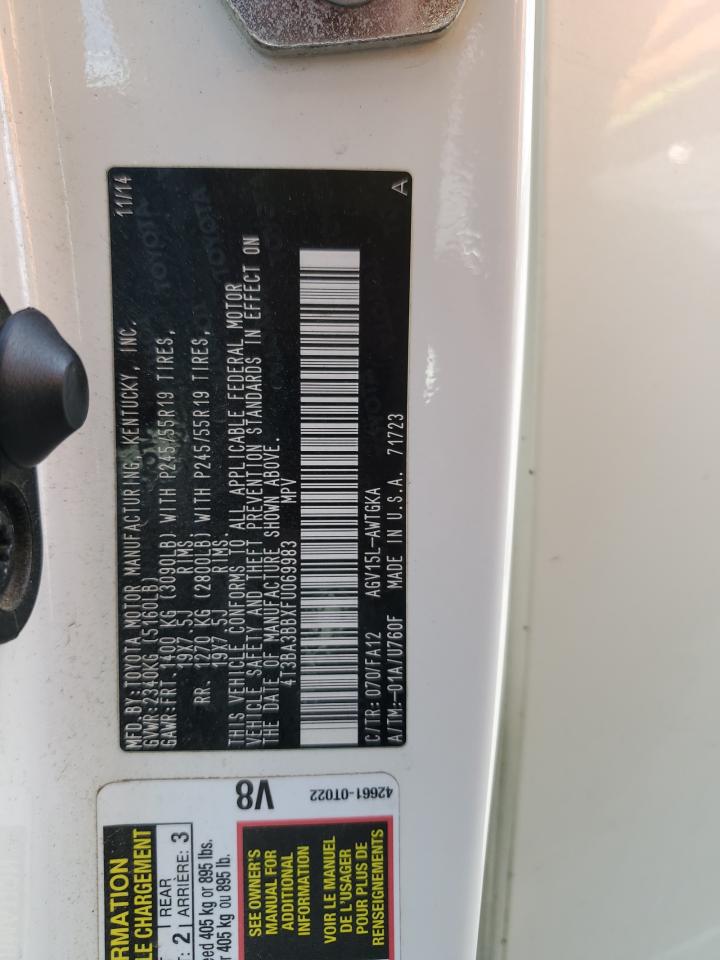 2015 Toyota Venza Le VIN: 4T3BA3BBXFU069983 Lot: 69921255