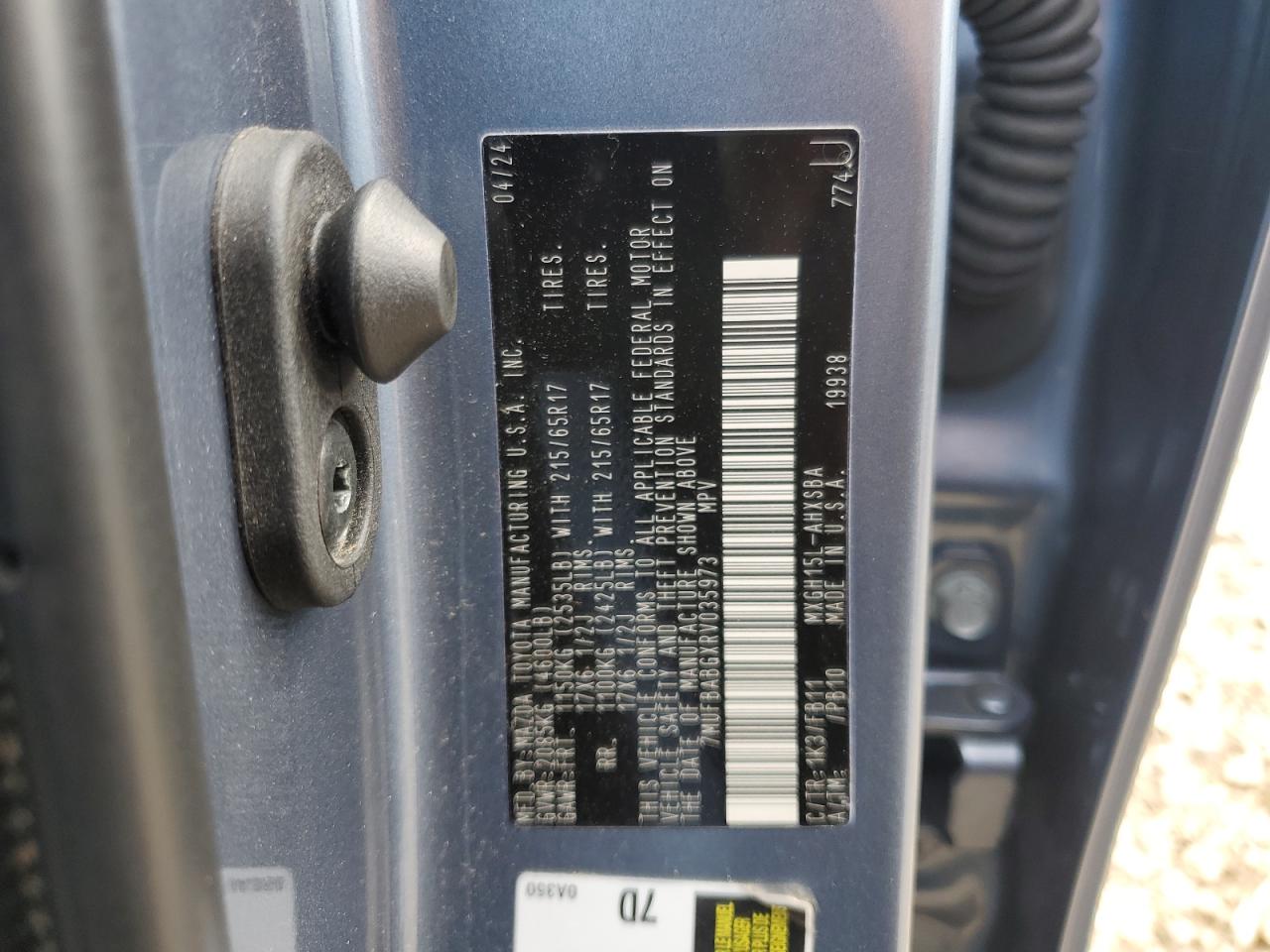 2024 Toyota Corolla Cross Se VIN: 7MUFBABGXRV035973 Lot: 69303385