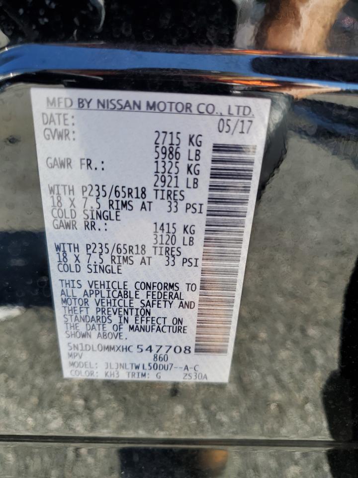 2017 Infiniti Qx60 VIN: 5N1DL0MMXHC547708 Lot: 67843305