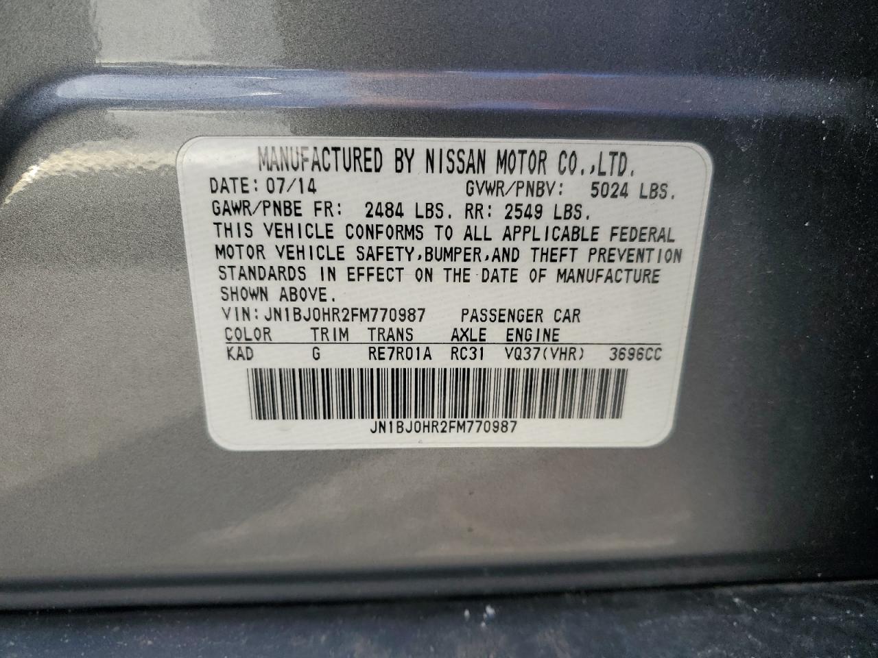 2015 Infiniti Qx50 VIN: JN1BJ0HR2FM770987 Lot: 70192735