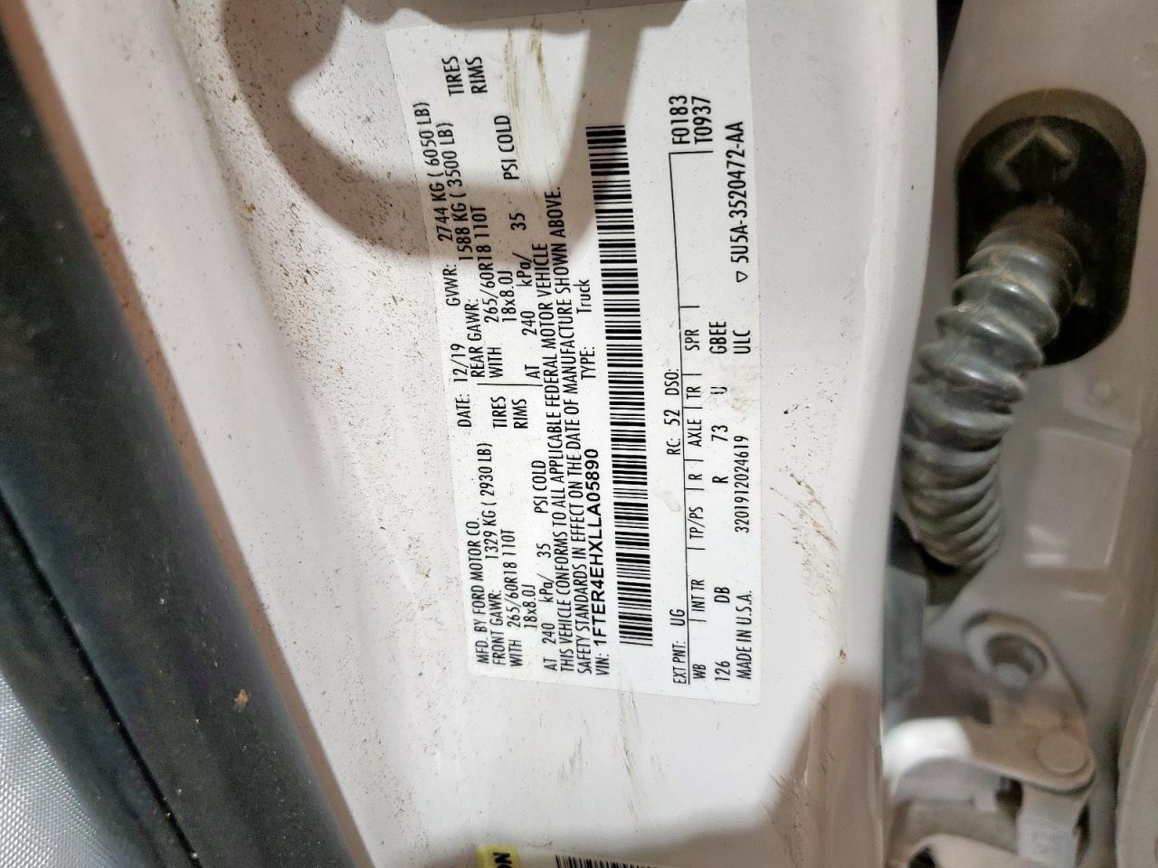 2020 Ford Ranger Xl VIN: 1FTER4EHXLLA05890 Lot: 67981355