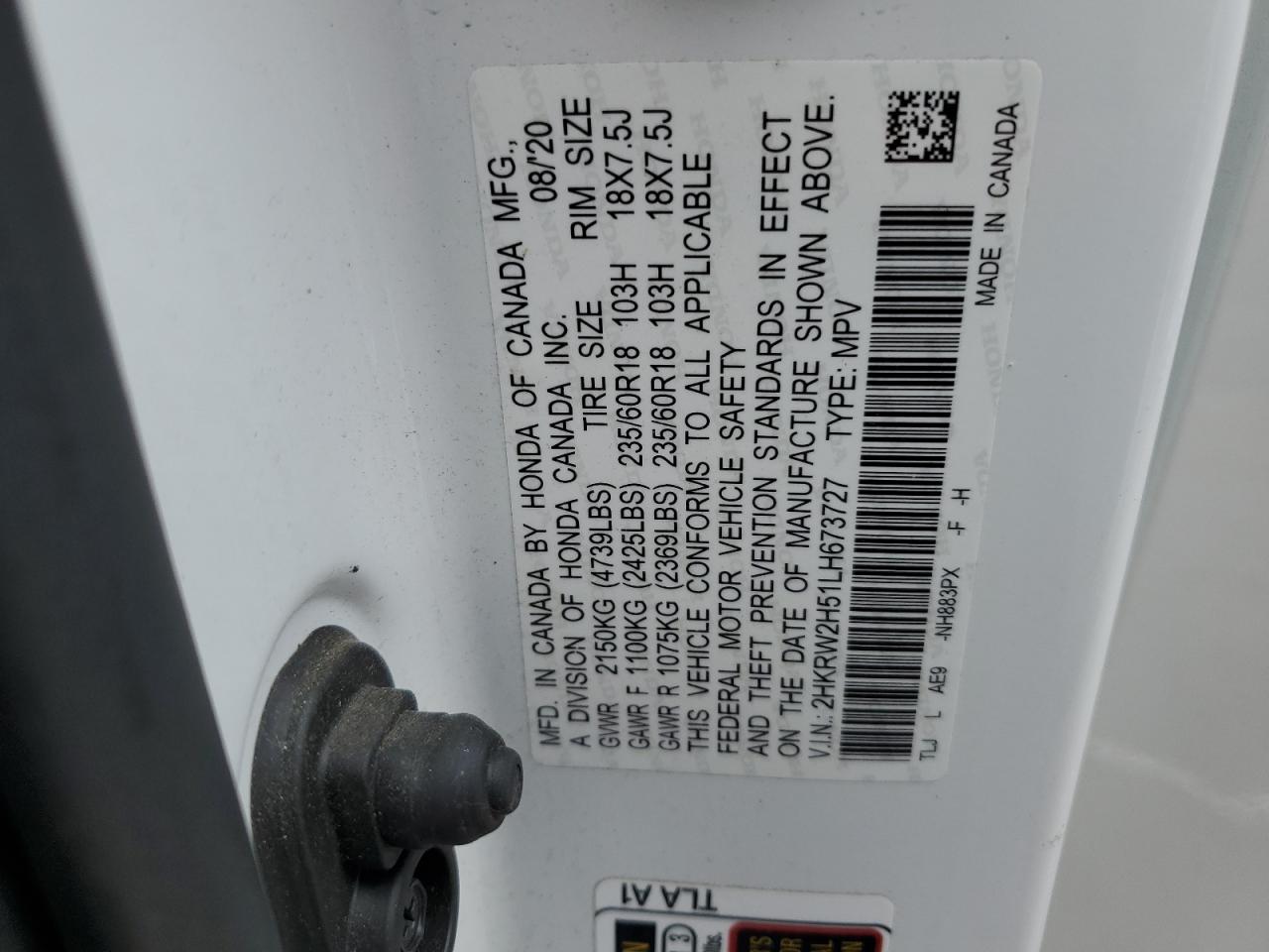 2020 Honda Cr-V Ex VIN: 2HKRW2H51LH673727 Lot: 69257235
