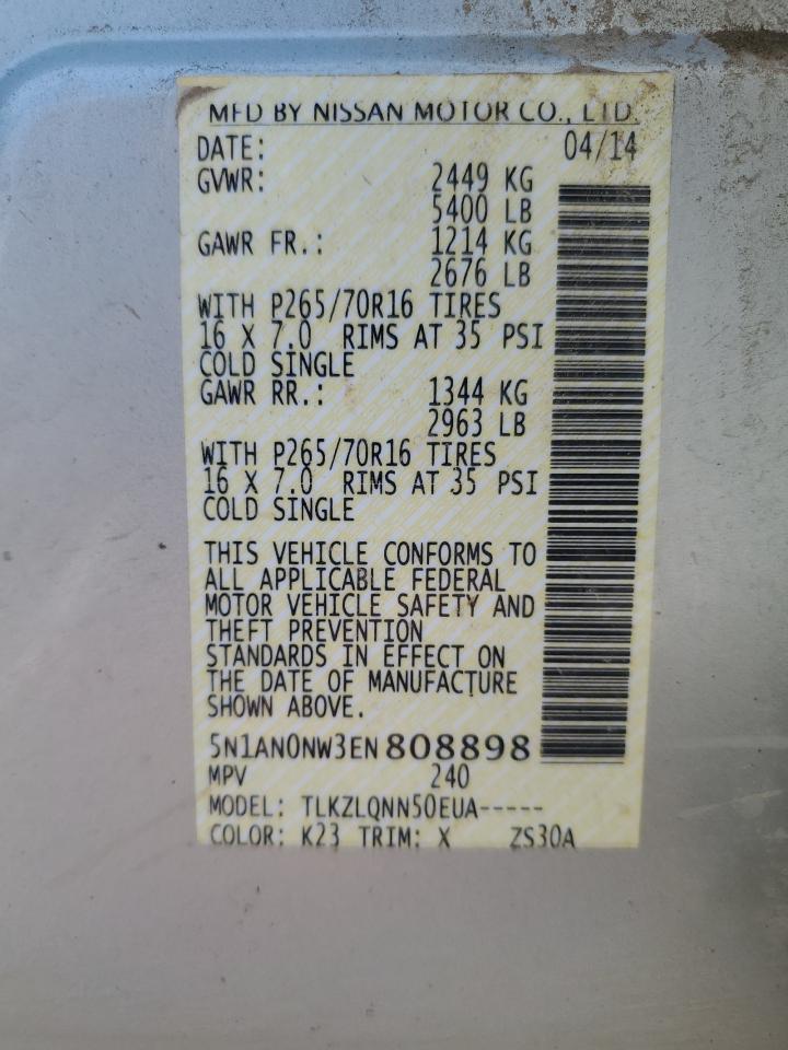 2014 Nissan Xterra X VIN: 5N1AN0NW3EN808898 Lot: 68164705