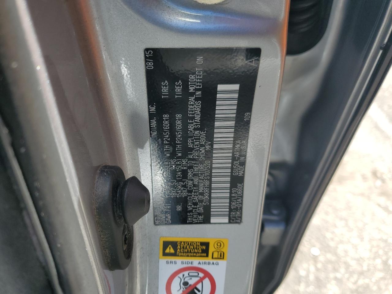 2015 Toyota Highlander Xle VIN: 5TDKKRFH8FS107520 Lot: 68497005