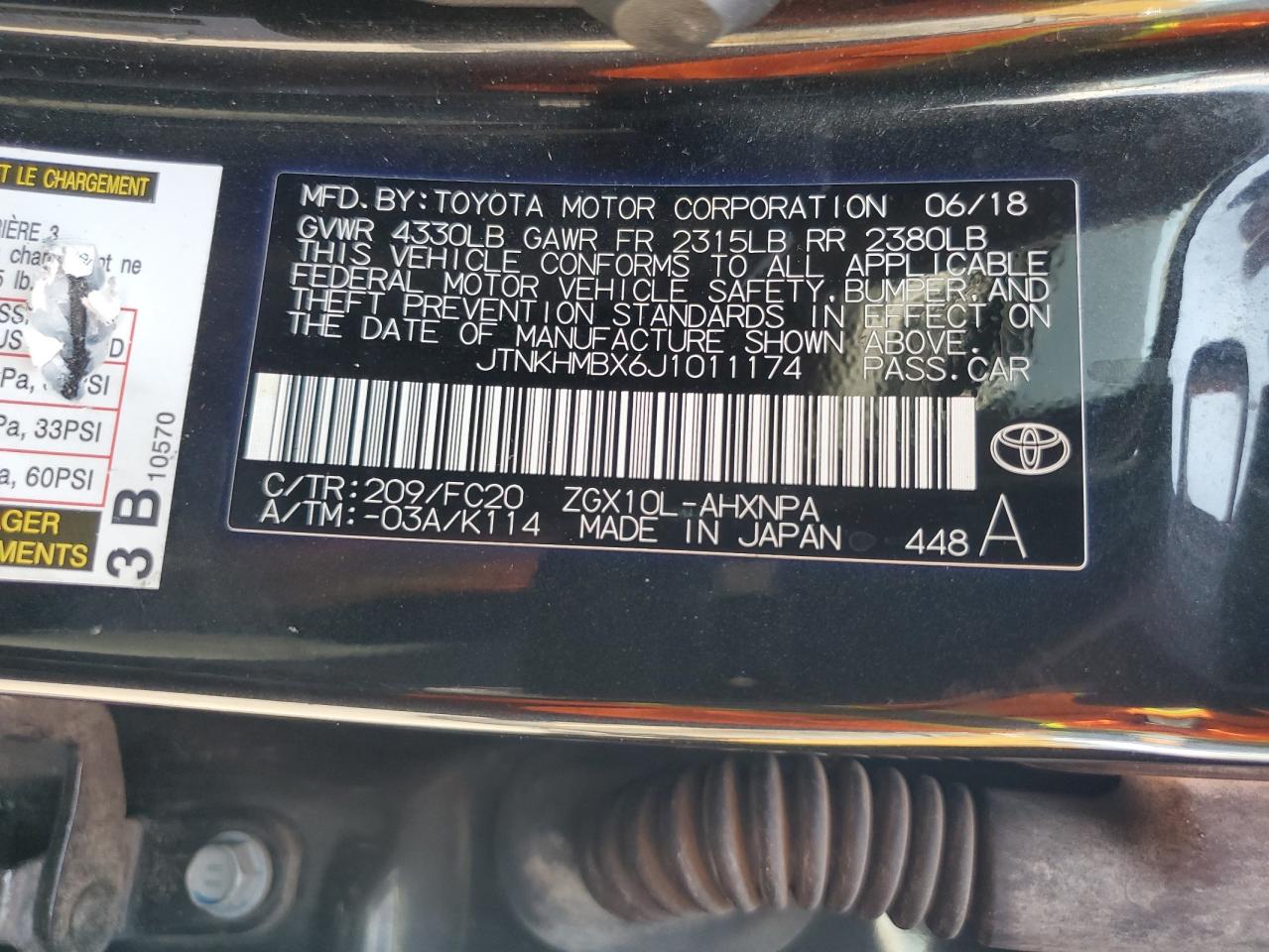 2018 Toyota C-Hr Xle VIN: JTNKHMBX6J1011174 Lot: 67238375