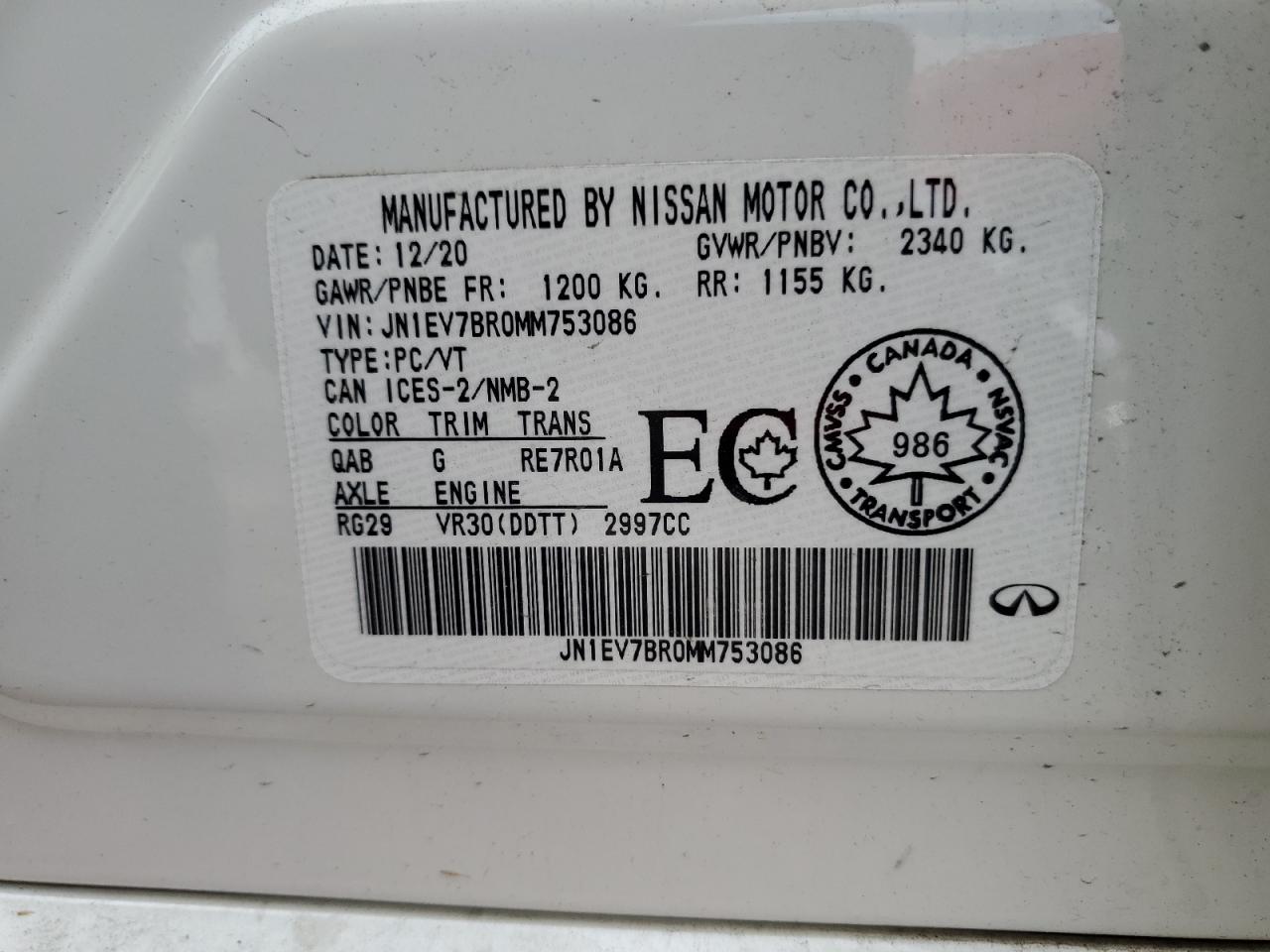 2021 Infiniti Q50 Luxe VIN: JN1EV7BR0MM753086 Lot: 68926855