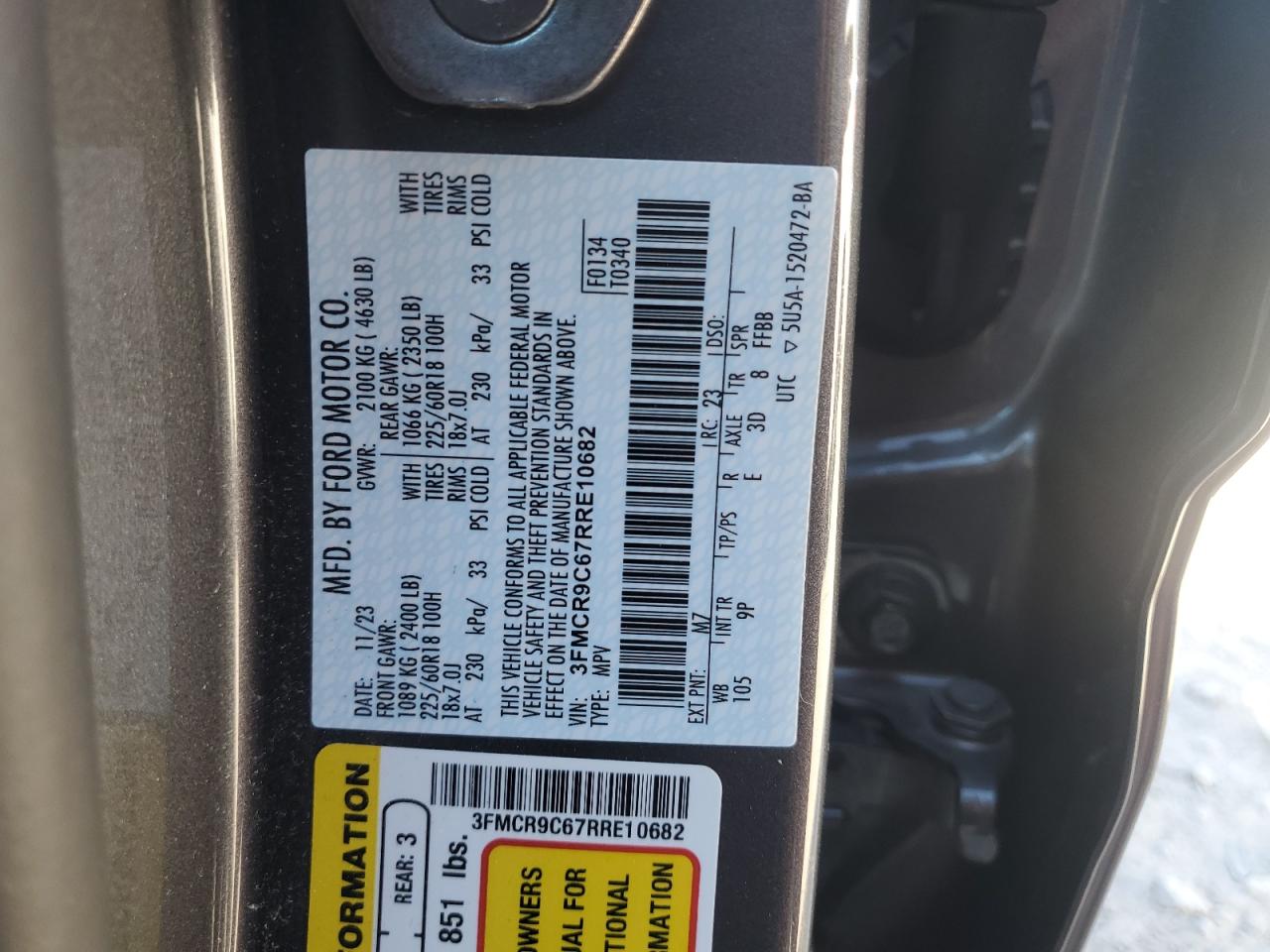 2024 Ford Bronco Sport Outer Banks VIN: 3FMCR9C67RRE10682 Lot: 70846025