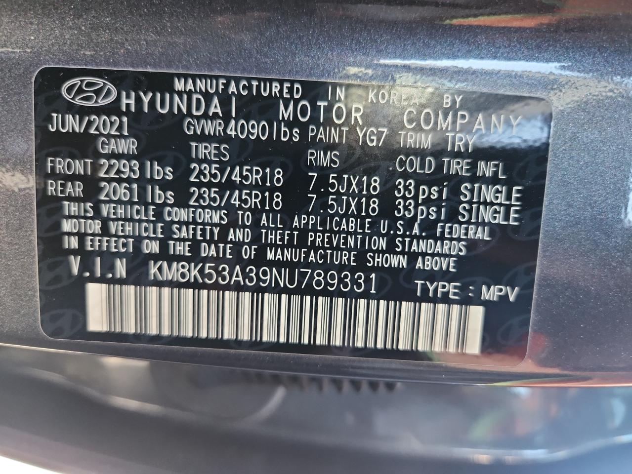 2022 Hyundai Kona Limited VIN: KM8K53A39NU789331 Lot: 68384435