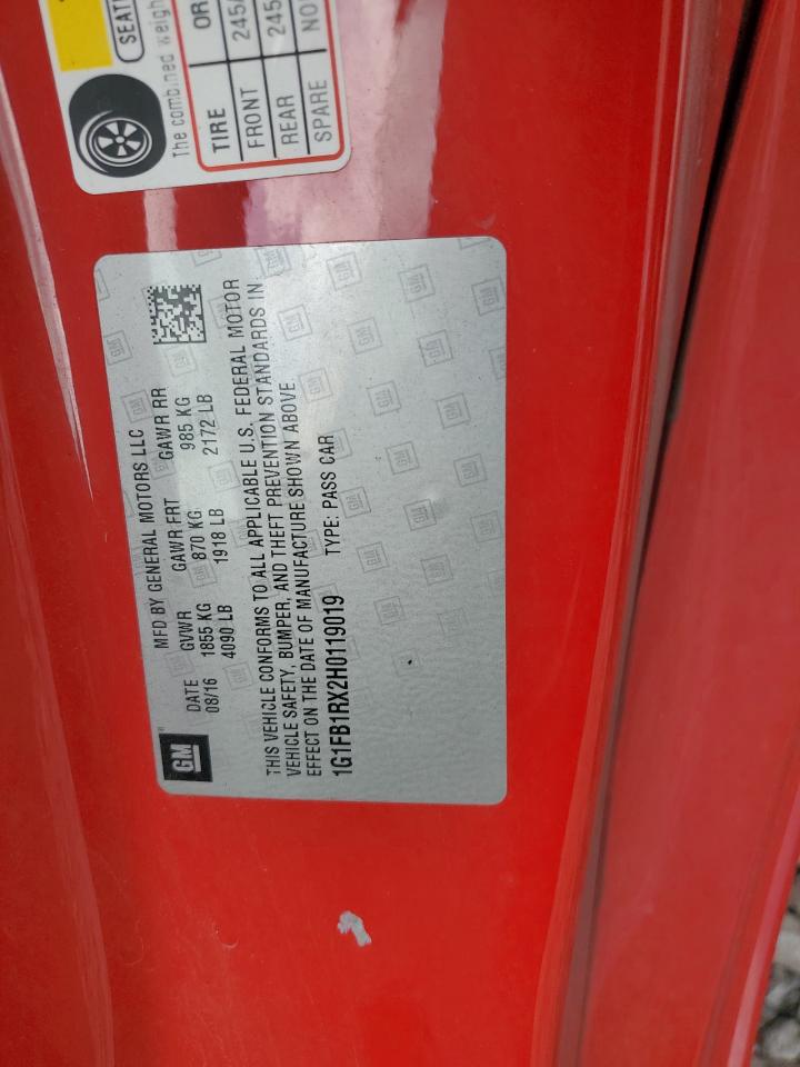 2017 Chevrolet Camaro Lt VIN: 1G1FB1RX2H0119019 Lot: 68692825