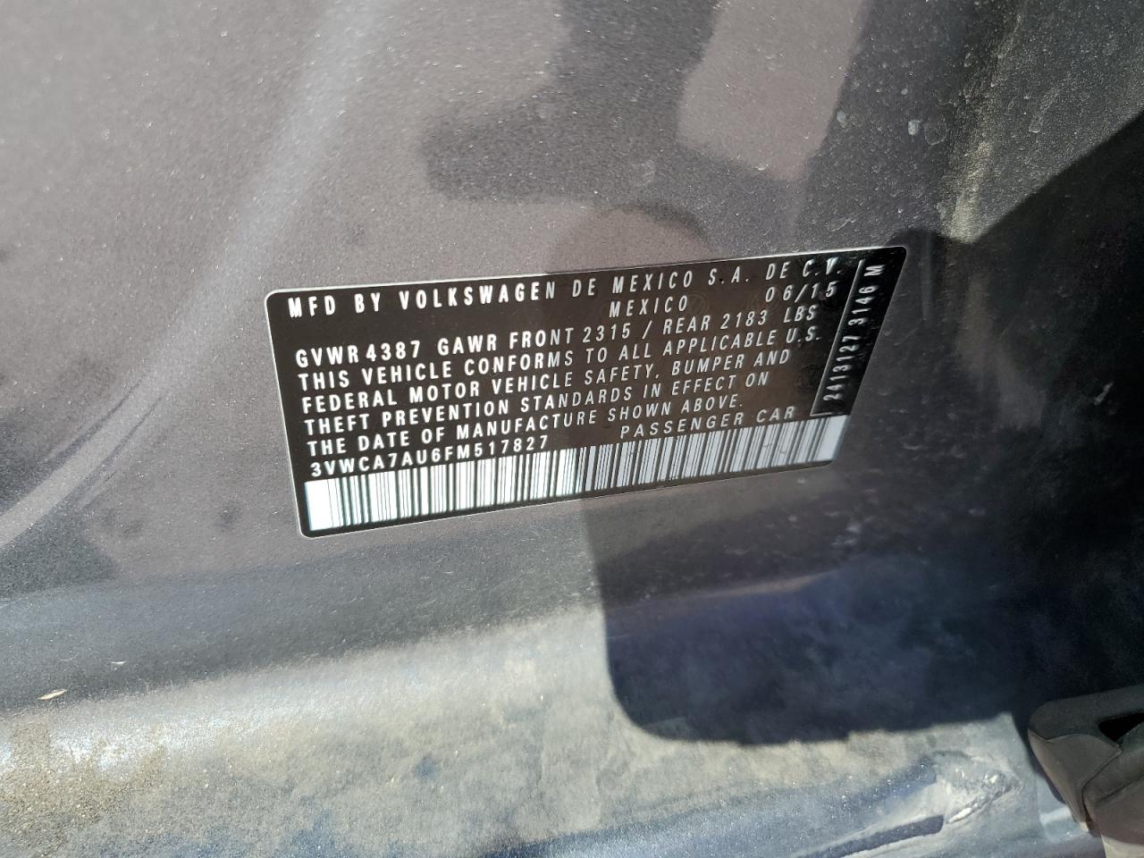 2015 Volkswagen Golf Sportwagen Tdi S VIN: 3VWCA7AU6FM517827 Lot: 68749945
