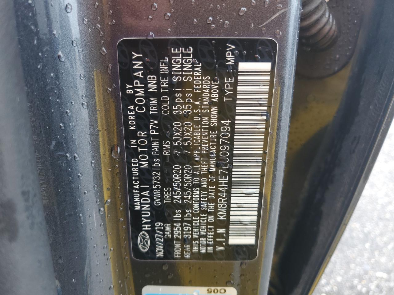2020 Hyundai Palisade Sel VIN: KM8R44HE7LU097094 Lot: 70741245