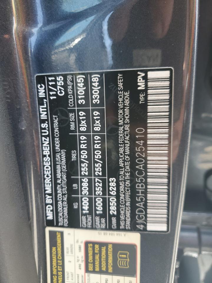 2012 Mercedes-Benz Ml 350 4Matic VIN: 4JGDA5HB5CA025410 Lot: 67465625