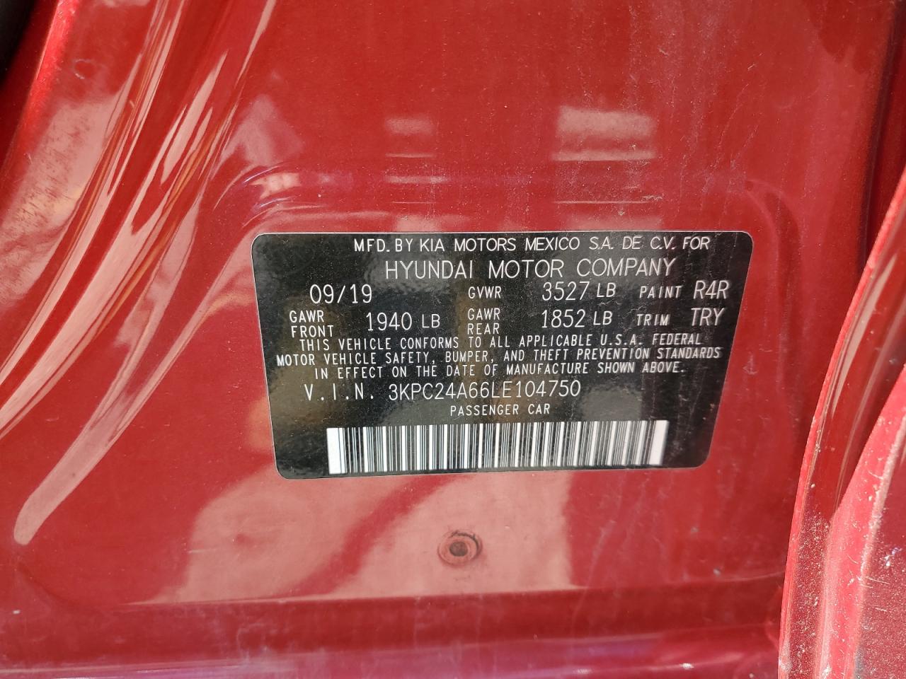 2020 Hyundai Accent Se VIN: 3KPC24A66LE104750 Lot: 69179805