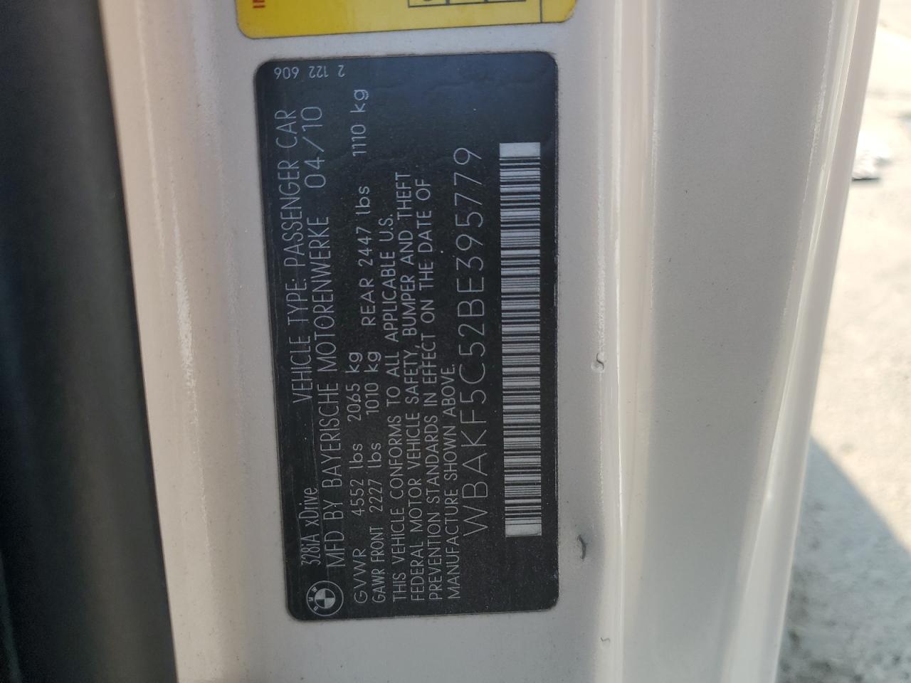 2011 BMW 328 Xi Sulev VIN: WBAKF5C52BE395779 Lot: 70771175