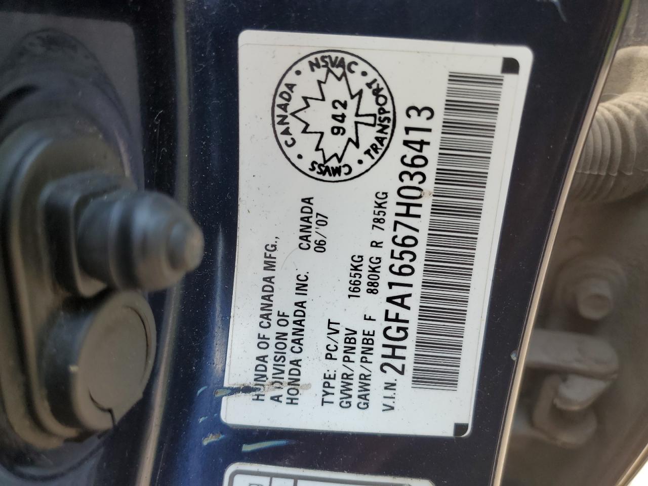 2007 Honda Civic Lx VIN: 2HGFA16567H036413 Lot: 65086395