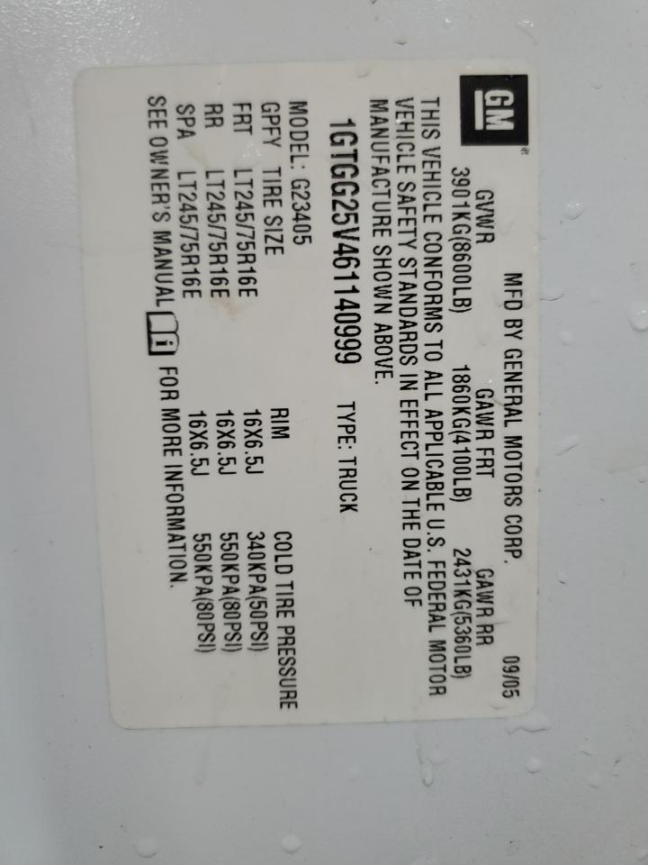 2006 GMC Savana G2500 VIN: 1GTGG25V461140999 Lot: 67974665