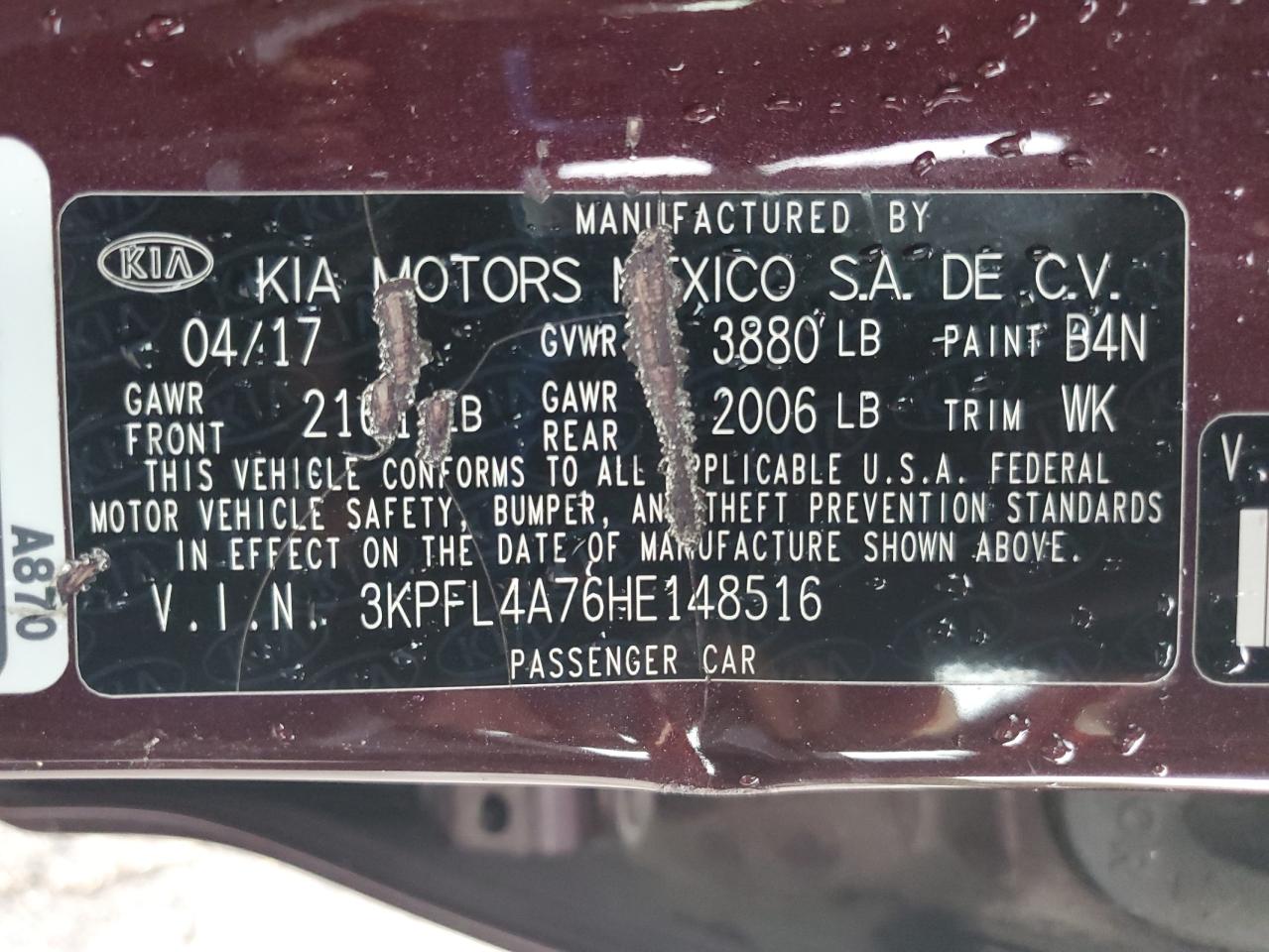 2017 Kia Forte Lx VIN: 3KPFL4A76HE148516 Lot: 69357645