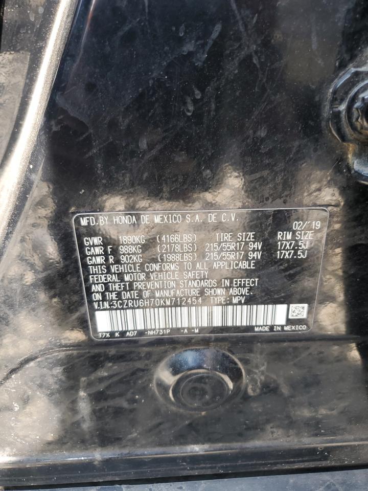 2019 Honda Hr-V Exl VIN: 3CZRU6H70KM712454 Lot: 67592105