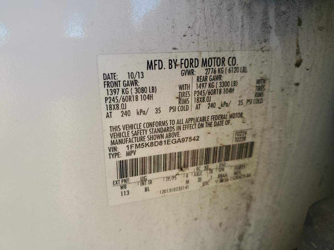 2014 Ford Explorer Xlt VIN: 1FM5K8D81EGA97542 Lot: 70659295