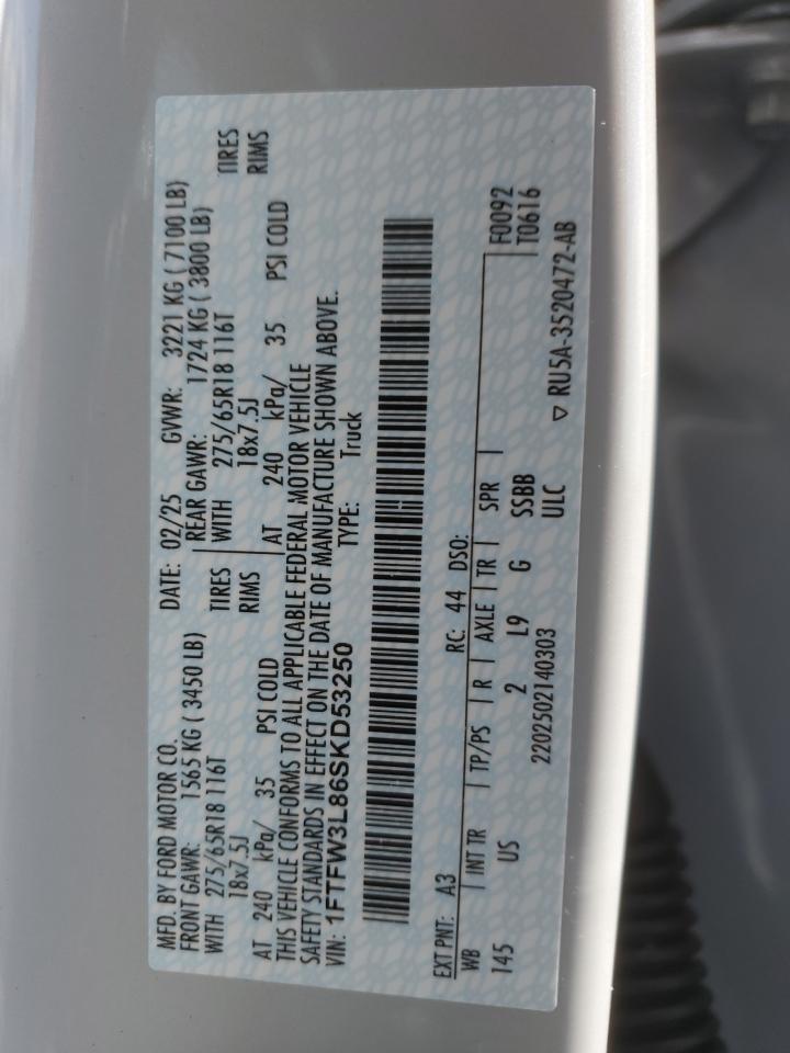 2025 Ford F150 Xlt VIN: 1FTFW3L86SKD53250 Lot: 69022995