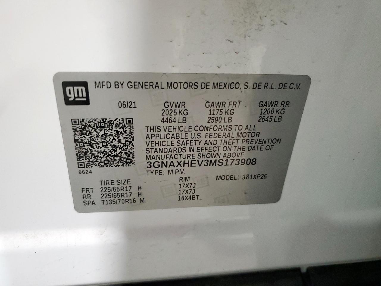 2021 Chevrolet Equinox Ls VIN: 3GNAXHEV3MS173908 Lot: 69246605