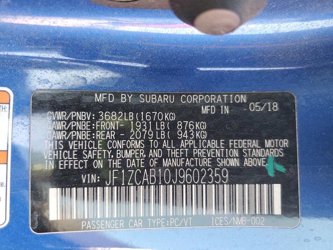 2018 Subaru Brz 2.0 Premium VIN: JF1ZCAB10J9602359 Lot: 69868275