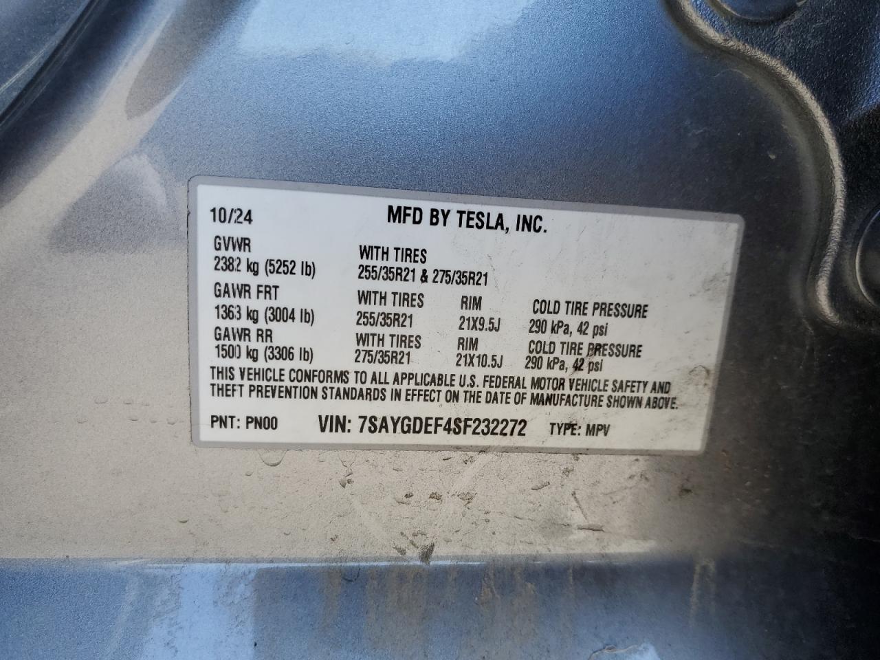 2025 Tesla Model Y VIN: 7SAYGDEF4SF232272 Lot: 69106505