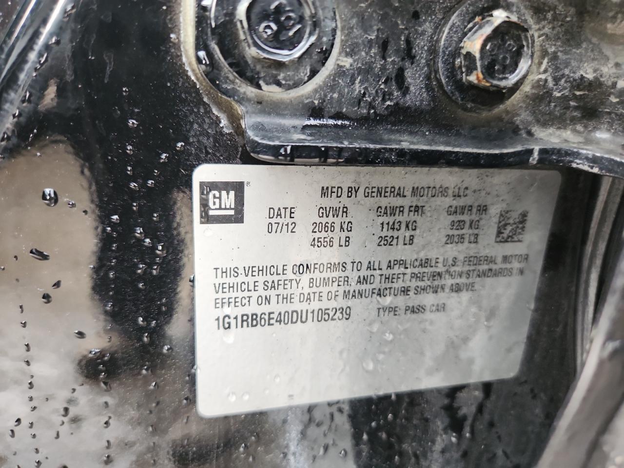 2013 Chevrolet Volt VIN: 1G1RB6E40DU105239 Lot: 69095975
