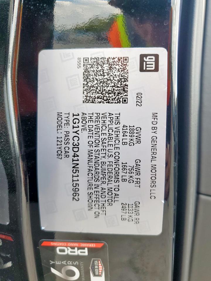 2022 Chevrolet Corvette Stingray 3Lt VIN: 1G1YC3D41N5115962 Lot: 68466405