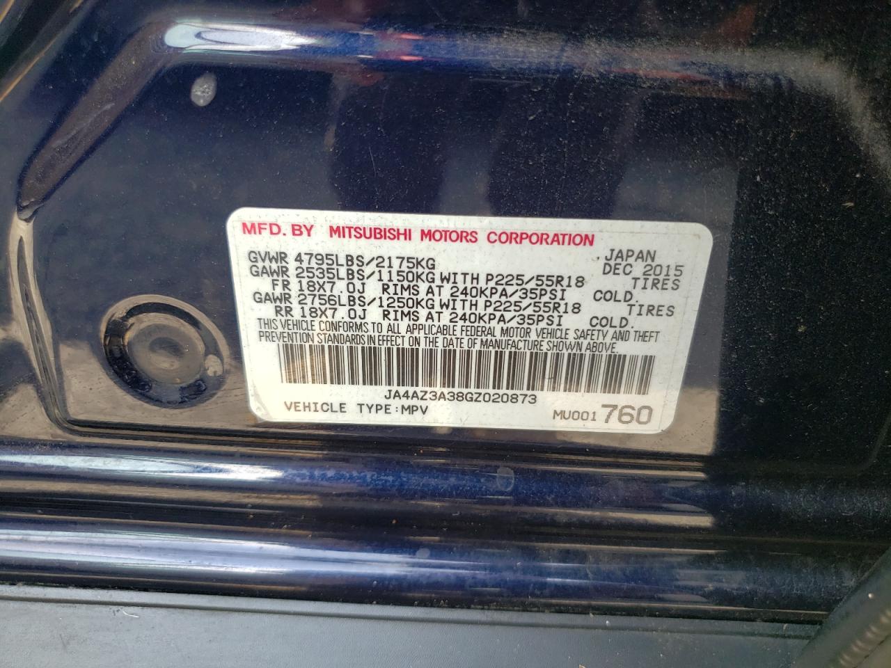 2016 Mitsubishi Outlander Se VIN: JA4AZ3A38GZ020873 Lot: 80142365