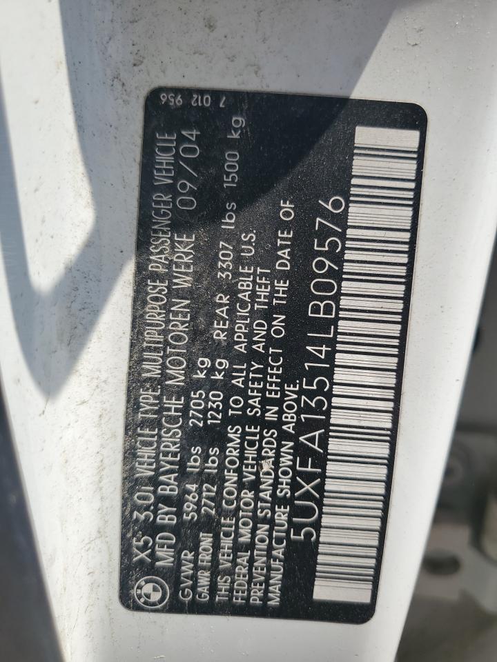 2004 BMW X5 3.0I VIN: 5UXFA13514LB09576 Lot: 69317845