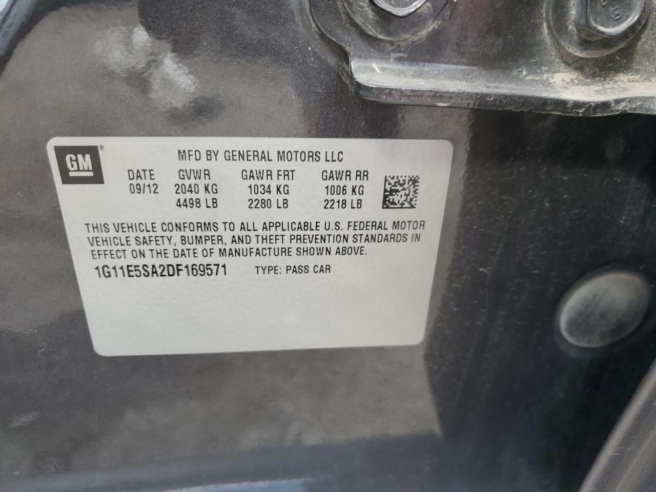 2013 Chevrolet Malibu 2Lt VIN: 1G11E5SA2DF169571 Lot: 70442665