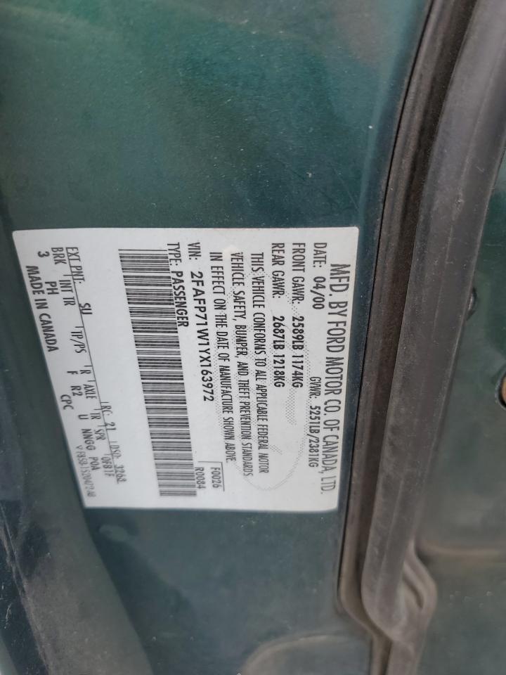 2000 Ford Crown Victoria Police Interceptor VIN: 2FAFP71W1YX163972 Lot: 84869875